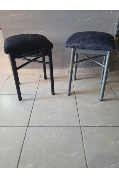 Dekoratif Klasik Kare Tabure Kara İnci - Resim 2