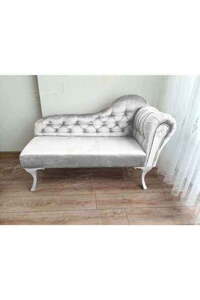 Ters Kol Dekoratif Bihter Koltuk Josefin Puf 110 cm Beyaz Ayak