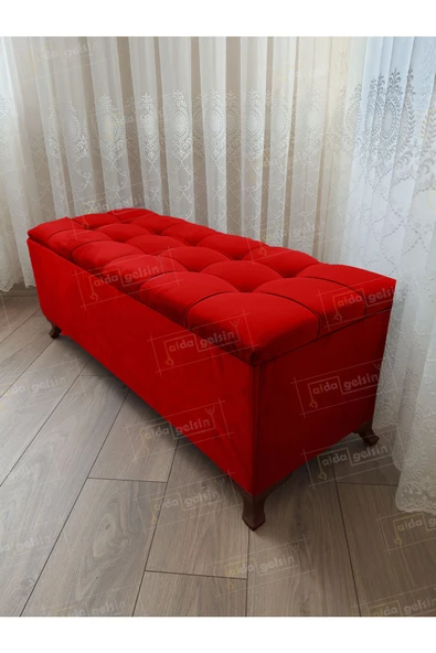 Çizgi Kapitoneli Sandıklı Puf  100 cm Ceviz Ayak