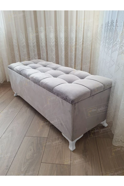 Çizgi Kapitoneli Sandıklı Puf  100 cm Beyaz Ayak ürün görseli 1