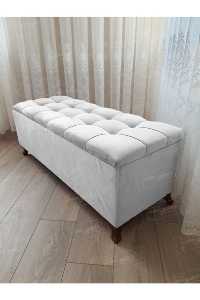 Çizgi Kapitoneli Sandıklı Puf  110 cm Ceviz Ayak ürün görseli 1