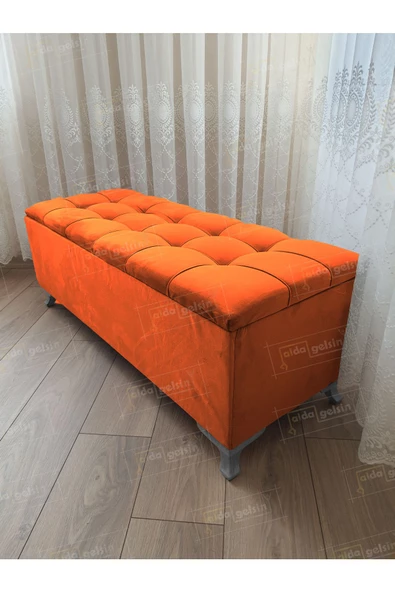 Çizgi Kapitoneli Sandıklı Puf  100 cm Gümüş Ayak