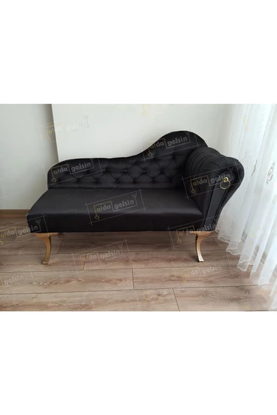 Ters Kol Dekoratif Bihter Koltuk Josefin Puf 110 cm Gold Ayak ürün görseli 1