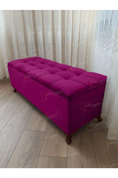 Lüks Çizgi Kapitoneli Sandıklı Puf Bench 120 cm CevizAyak - 1