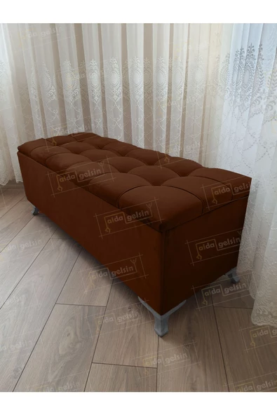Çizgi Kapitoneli Sandıklı Puf  100 cm Gümüş Ayak