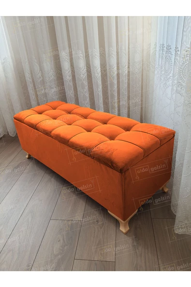 Çizgi Kapitoneli Sandıklı Puf 110 cm Gold Ayak ürün görseli 1