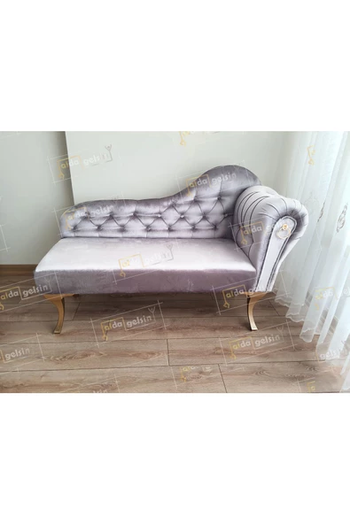 Ters Kol Dekoratif Bihter Koltuk Josefin Puf 130 cm Gold Ayak ürün görseli 1