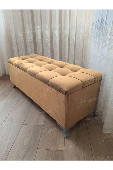 Çizgi Kapitoneli Sandıklı Puf  100 cm Gümüş Ayak ürün görseli 1