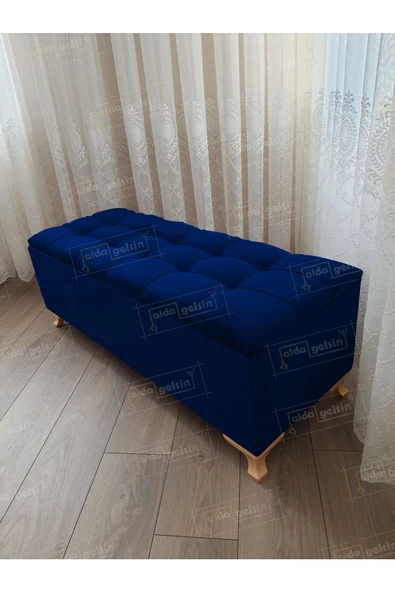 Çizgi Kapitoneli Sandıklı Puf  110 cm Gold Ayak