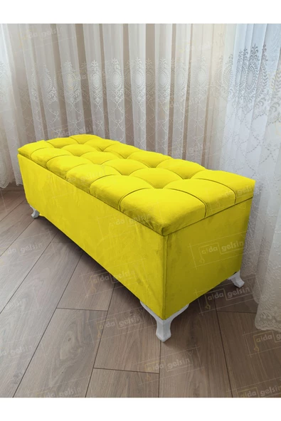 Lüks Çizgi Kapitoneli Sandıklı Puf Bench 120 cm Beyaz Ayak ürün görseli 1