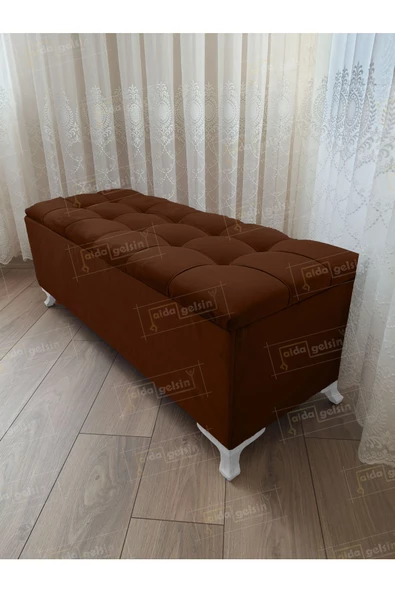 Çizgi Kapitoneli Sandıklı Puf  100 cm Beyaz Ayak