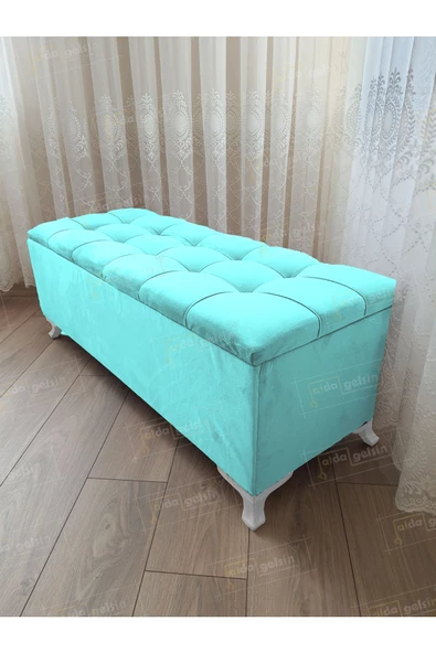 Çizgi Kapitoneli Sandıklı Puf  110 cm Beyaz Ayak ürün görseli