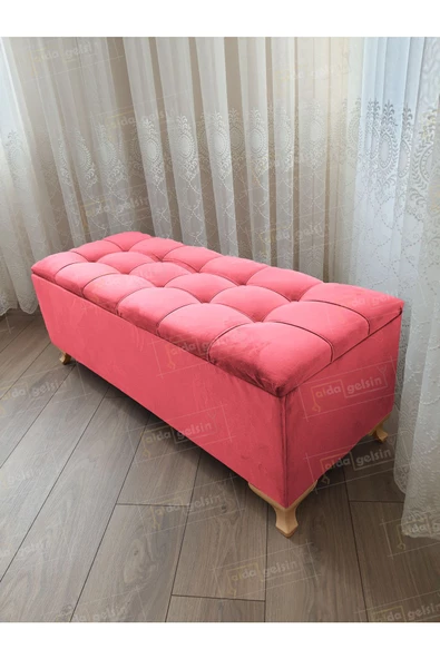 Çizgi Kapitoneli Sandıklı Puf  90 cm Gold Ayak
