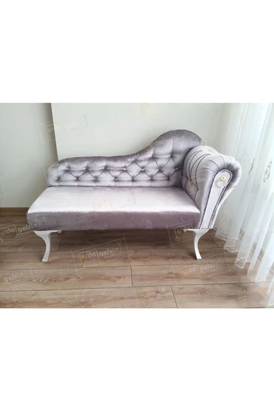Ters Kol Dekoratif Bihter Koltuk Josefin Puf 120 cm Beyaz Ayak