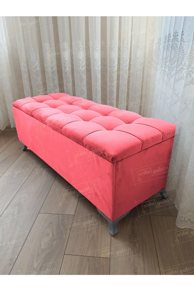 Çizgi Kapitoneli Sandıklı Puf 90 cm Gümüş Ayak ürün görseli