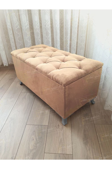 Lüks Sandıklı Kapitoneli Ayakucu Puf Bench 120 cm Gümüş Ayak