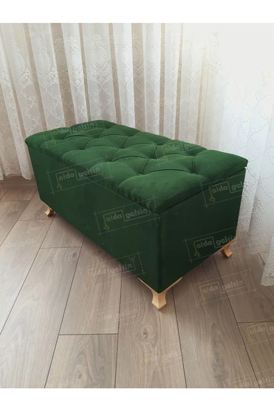 Lüks Sandıklı Kapitoneli Ayakucu Puf Bench 110 cm Gold Ayak