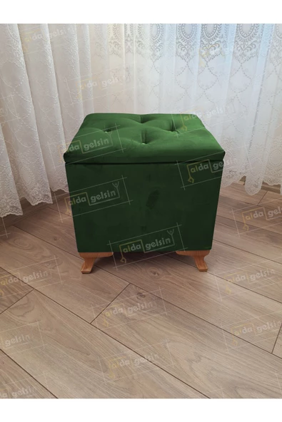 Lüks Sandıklı Tabure Puf 45 x 45 cm Ceviz Ayak