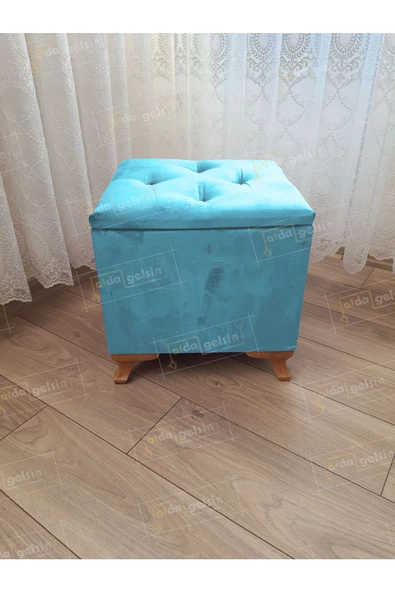 Lüks Sandıklı Tabure Puf 45 x 45 cm Ceviz Ayak