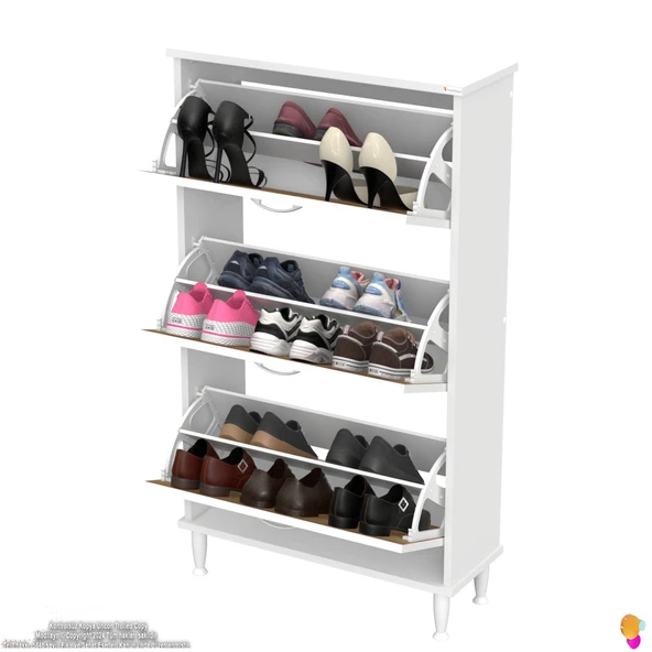 Modilayn VARBİ Kapı Önü 72 x 127 x 25, 5 cm lik 3 Düşer Kapak 6 Göz Raf Bölmeli Ayakkabılık - 5
