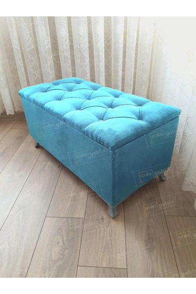 Lüks Sandıklı Kapitoneli Ayakucu Puf Bench 110 cm Gümüş Ayak ürün görseli 1