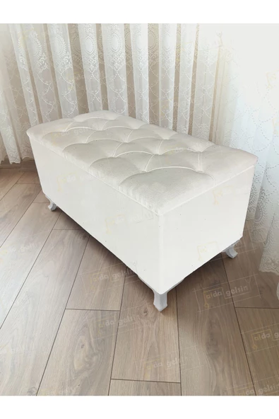 Lüks Sandıklı Kapitoneli Ayakucu Puf Bench 120 cm Beyaz Ayak ürün görseli
