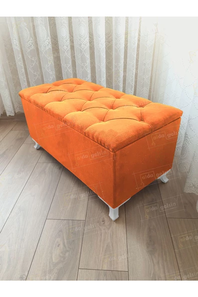 Lüks Sandıklı Kapitoneli Ayakucu Puf Bench 120 cm Beyaz Ayak ürün görseli