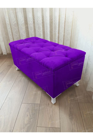 Lüks Sandıklı Kapitoneli Ayakucu Puf Bench 90 cm Beyaz Ayak ürün görseli 1