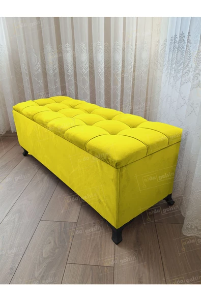 Çizgi Kapitoneli Sandıklı Puf  110 cm Siyah Ayak ürün görseli