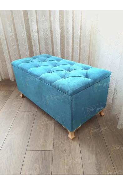 Lüks Sandıklı Kapitoneli Ayakucu Puf Bench 120 cm Gold Ayak