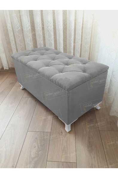 Lüks Sandıklı Kapitoneli Ayakucu Puf Bench 110 cm Beyaz Ayak ürün görseli