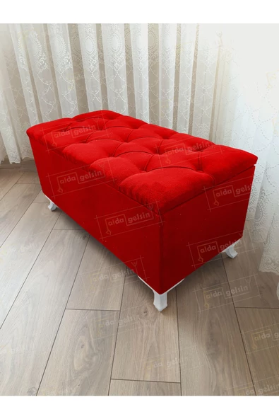 Lüks Sandıklı Kapitoneli Ayakucu Puf Bench 110 cm Beyaz Ayak ürün görseli
