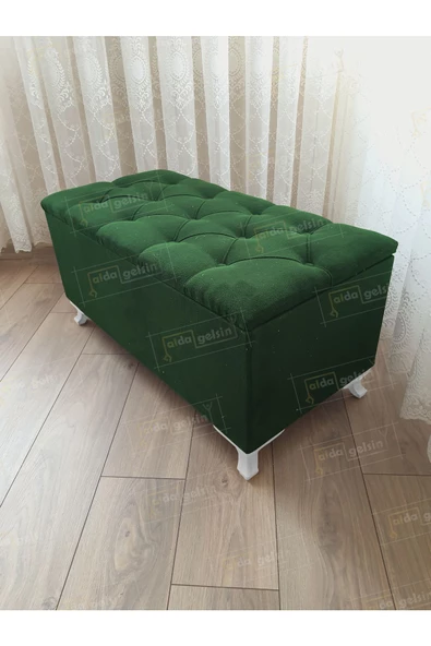 Lüks Sandıklı Kapitoneli Ayakucu Puf Bench 110 cm Beyaz Ayak ürün görseli 1