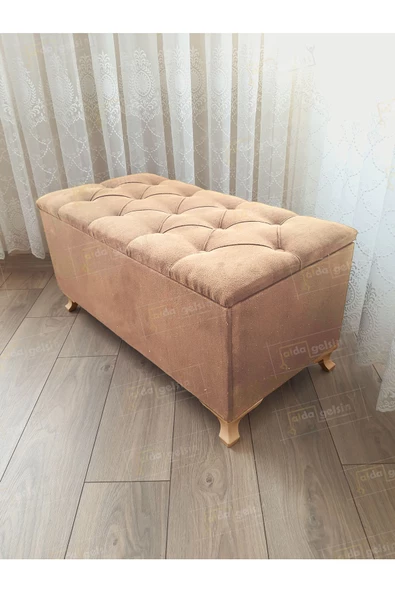 Lüks Sandıklı Kapitoneli Ayakucu Puf Bench 110 cm Gold Ayak