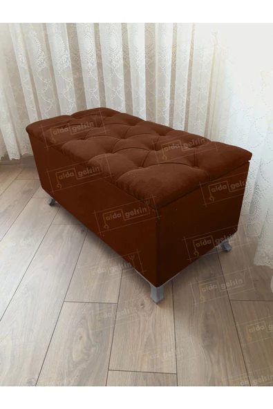 Lüks Sandıklı Kapitoneli Ayakucu Puf Bench 120 cm Gümüş Ayak