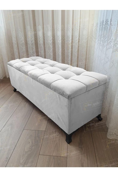 Lüks Çizgi Kapitoneli Sandıklı Puf Bench 120 cm Siyah Ayak ürün görseli 1