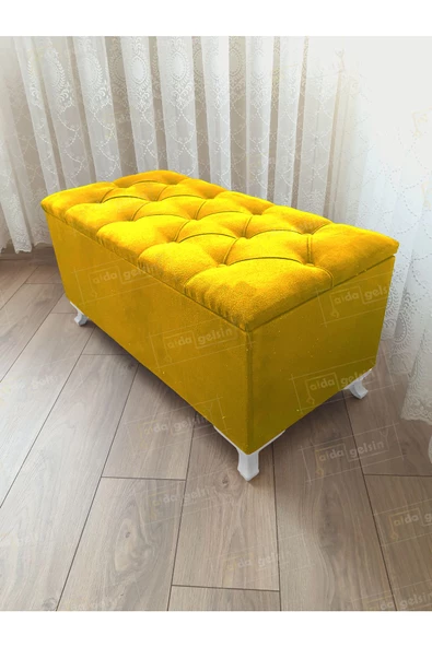 Lüks Sandıklı Kapitoneli Ayakucu Puf Bench 110 cm Beyaz Ayak ürün görseli 1