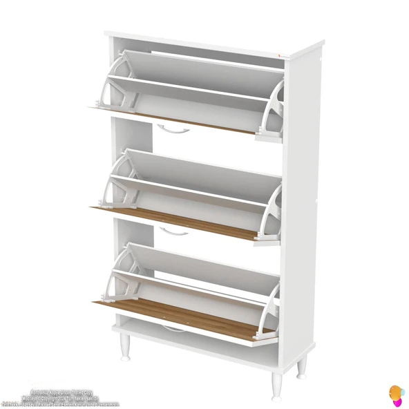 Modilayn VARBİ Kapı Önü 72 x 127 x 25, 5 cm lik 3 Düşer Kapak 6 Göz Raf Bölmeli Ayakkabılık - 7