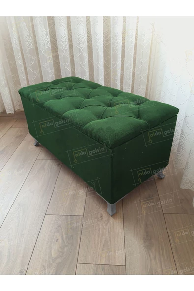 Lüks Sandıklı Kapitoneli Ayakucu Puf Bench 120 cm Gümüş Ayak ürün görseli