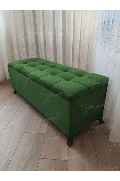 Lüks Çizgi Kapitoneli Sandıklı Puf Bench 120 cm Siyah Ayak