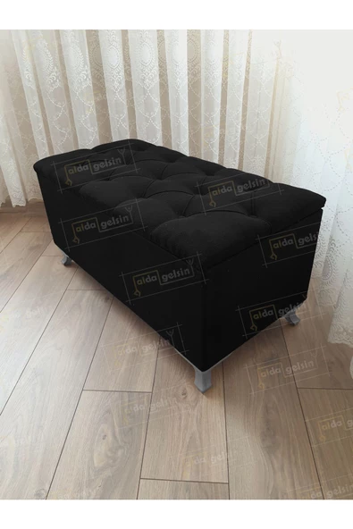 Lüks Sandıklı Kapitoneli Ayakucu Puf 90 cm Gümüş Ayak ürün görseli 1