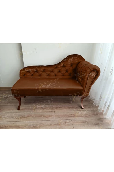 Ters Kol Dekoratif Bihter Koltuk Josefin Puf 110 cm Ceviz Ayak