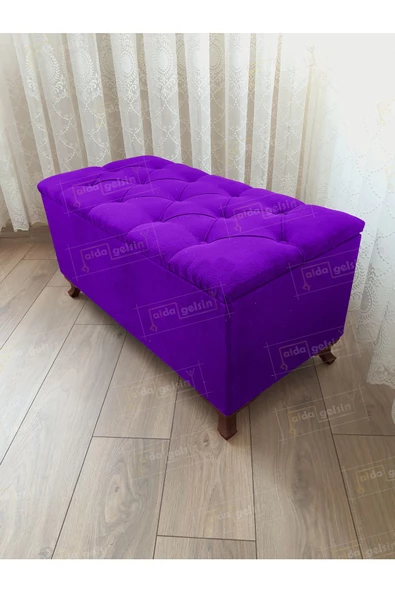 Lüks Sandıklı Kapitoneli Ayakucu Puf Bench 110 cm Ceviz Ayak - 1
