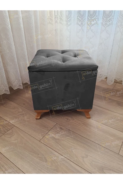 Lüks Sandıklı Tabure Puf 45 x 45 cm Ceviz Ayak