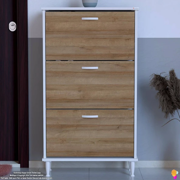 Modilayn VARBİ Kapı Önü 72 x 127 x 25, 5 cm lik 3 Düşer Kapak 6 Göz Raf Bölmeli Ayakkabılık - 4