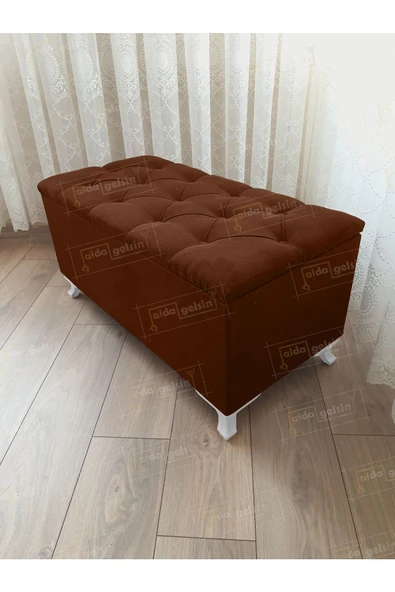 Lüks Sandıklı Kapitoneli Ayakucu Puf Bench 110 cm Beyaz Ayak