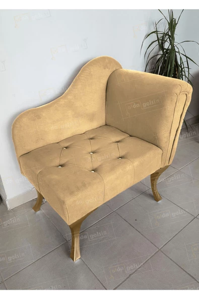 Yeni Model Ters Kol Tekli Köşe Koltuğu Josefin Bench Gold Ayak