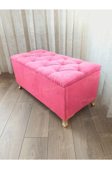 Lüks Sandıklı Kapitoneli Ayakucu Puf Bench 120 cm Gold Ayak