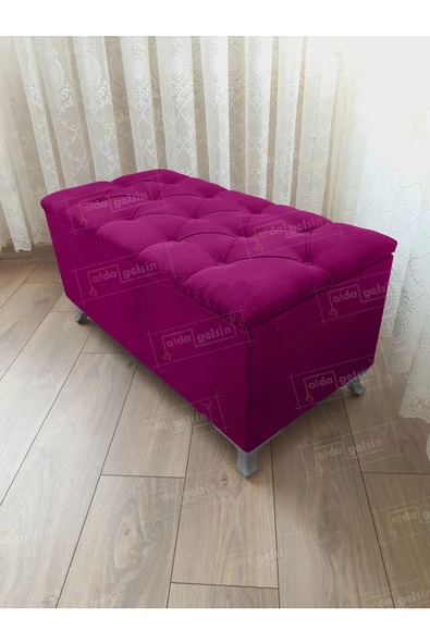 Lüks Sandıklı Kapitoneli Ayakucu Puf Bench 110 cm Gümüş Ayak ürün görseli 1