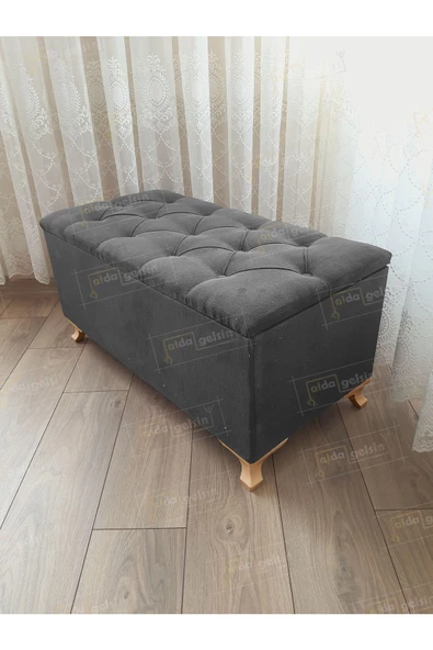 Lüks Sandıklı Kapitoneli Ayakucu Puf Bench 110 cm Gold Ayak
